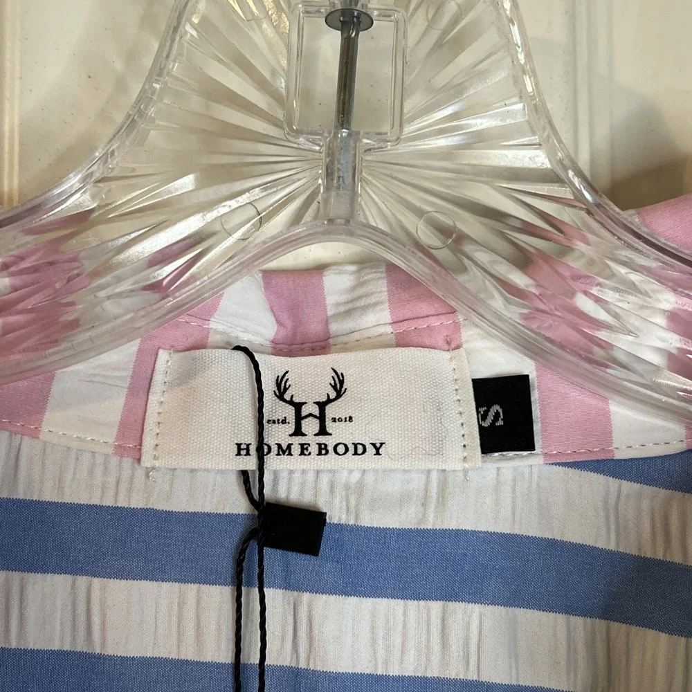 NWT Homebody Seersucker Colorblock Striped Puff LongSleeve  Button Up Sz Small - Picture 6 of 8